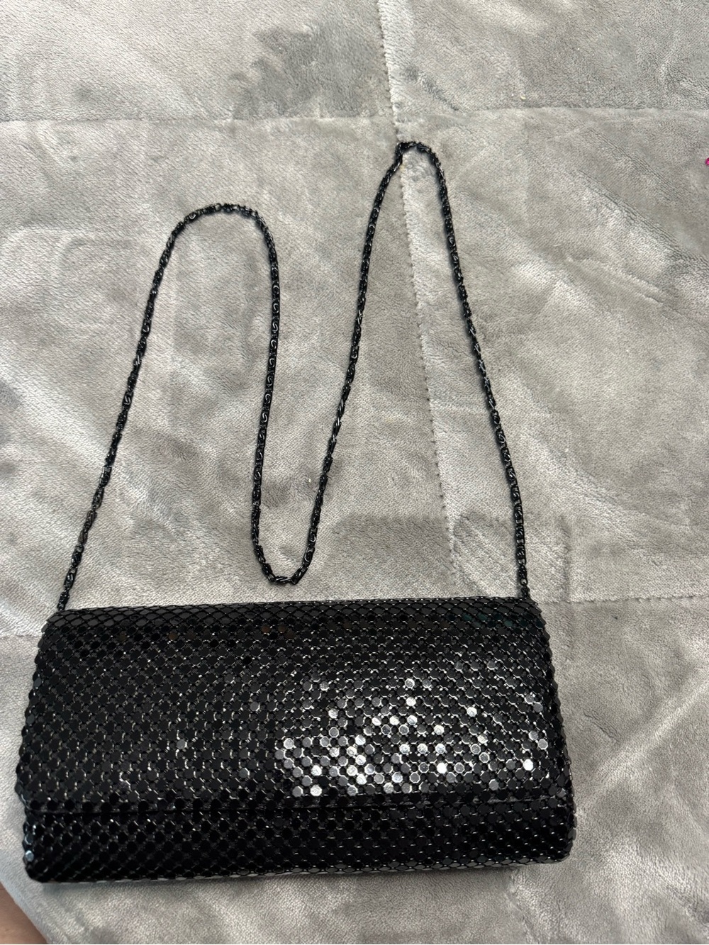 Black Sequin Evening Clutch with Chain Strap